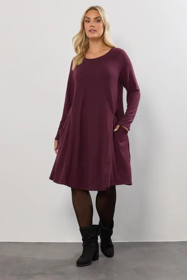 Yours Curve Purple Soft Touch Pocket Tunic Dress, Women's Curve & Plus Size, Yours