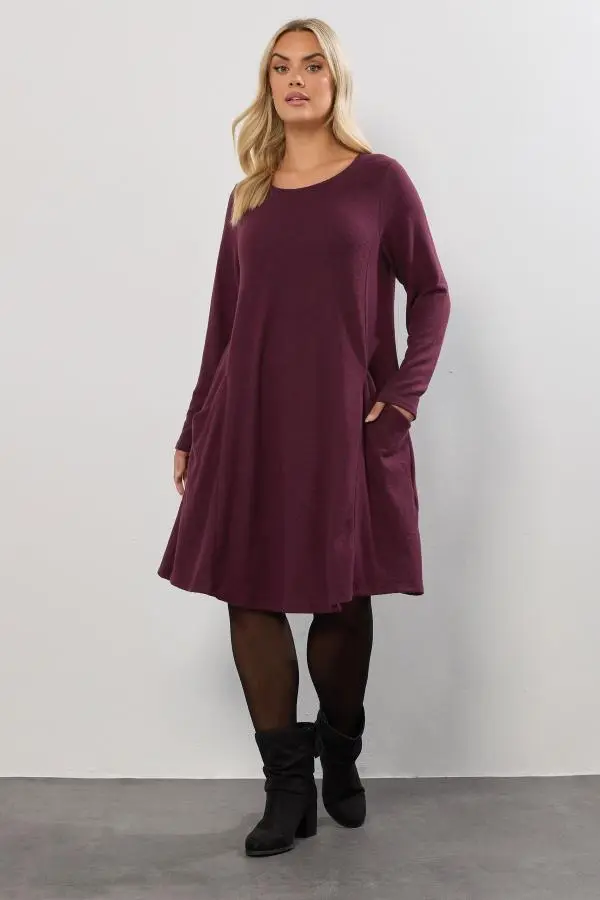 Yours Plus Size Purple Soft Touch Pocket Tunic Dress Size 26-28