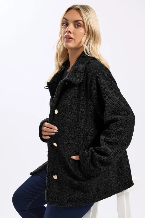 Yours Curve Black Teddy Borg Jacket, Women's Curve & Plus Size, Yours