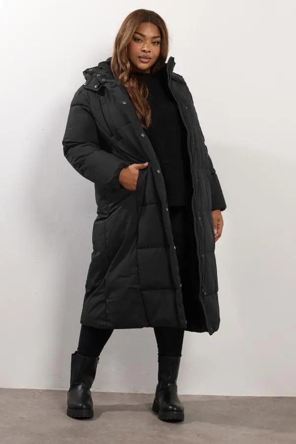 Yours Curve Black Midaxi Padded Coat, Women's Curve & Plus Size, Yours