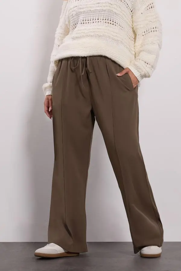 Yours Curve Brown Seam Front Wide Leg Trousers, Women's Curve & Plus Size, Yours