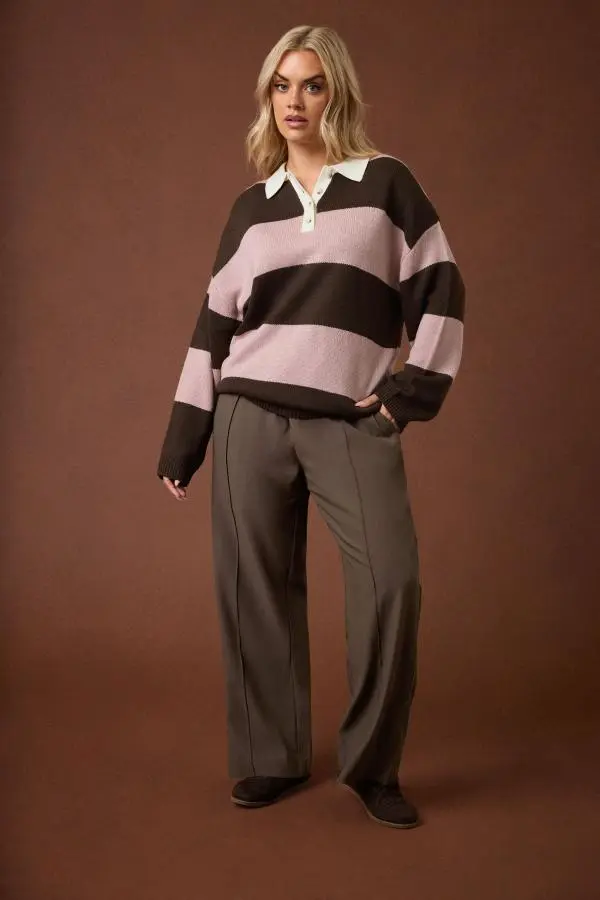 Yours Plus Size Brown Seam Front Wide Leg Trousers Size 20