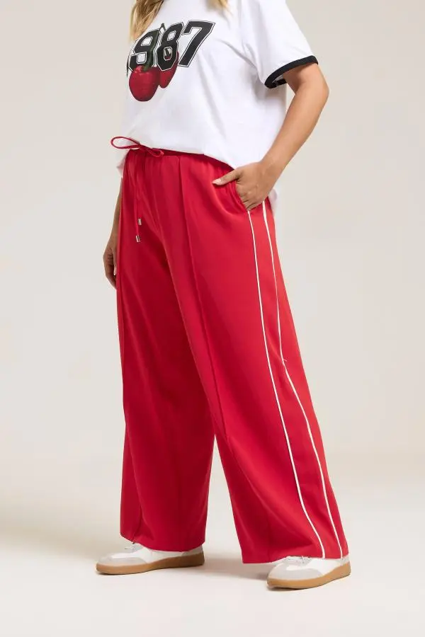 Yours Curve Red Side Stripe Wide Leg Trousers, Women's Curve & Plus Size, Yours