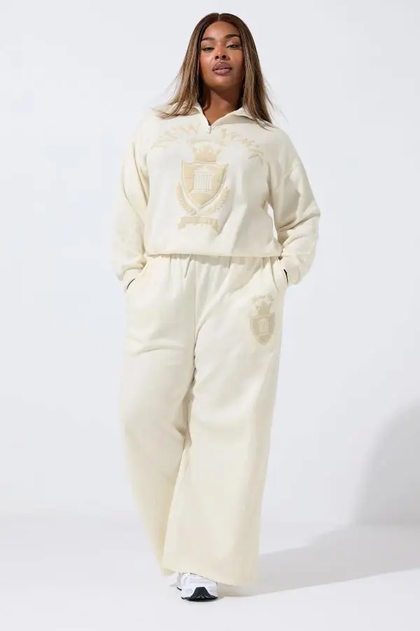 Limited Collection Curve Cream 'New York' Wide Leg Joggers, Women's Curve & Plus Size, Limited Collection