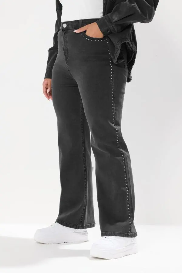 Yours Curve Black Studded Wide Leg Jeans, Women's Curve & Plus Size, Yours