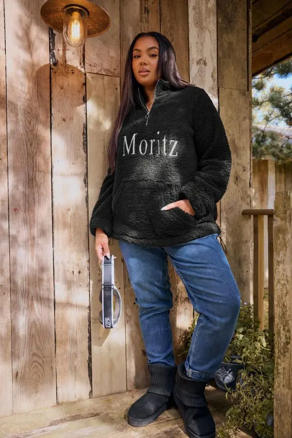 Yours Curve Black 'St Moritz' Teddy Borg Fleece, Women's Curve & Plus Size, Yours
