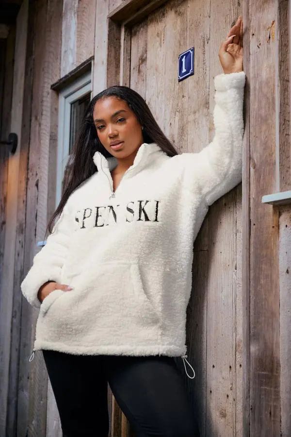 Yours Curve Cream 'Aspen Ski' Teddy Borg Fleece, Women's Curve & Plus Size, Yours