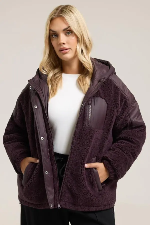 Yours Curve Dark Purple Teddy Borg Jacket, Women's Curve & Plus Size, Yours