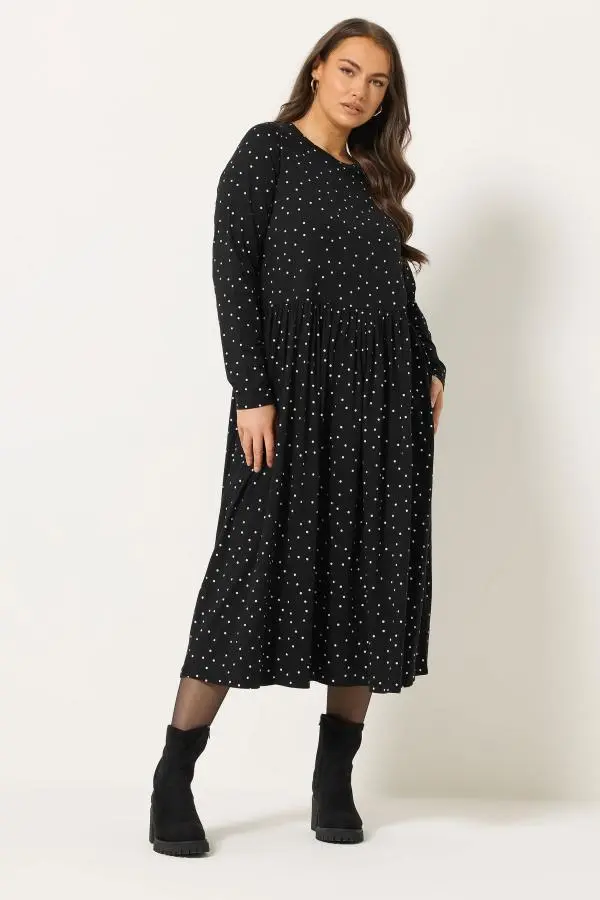 Yours Curve Black Polka Dot Peplum Maxi Dress, Women's Curve & Plus Size, Yours
