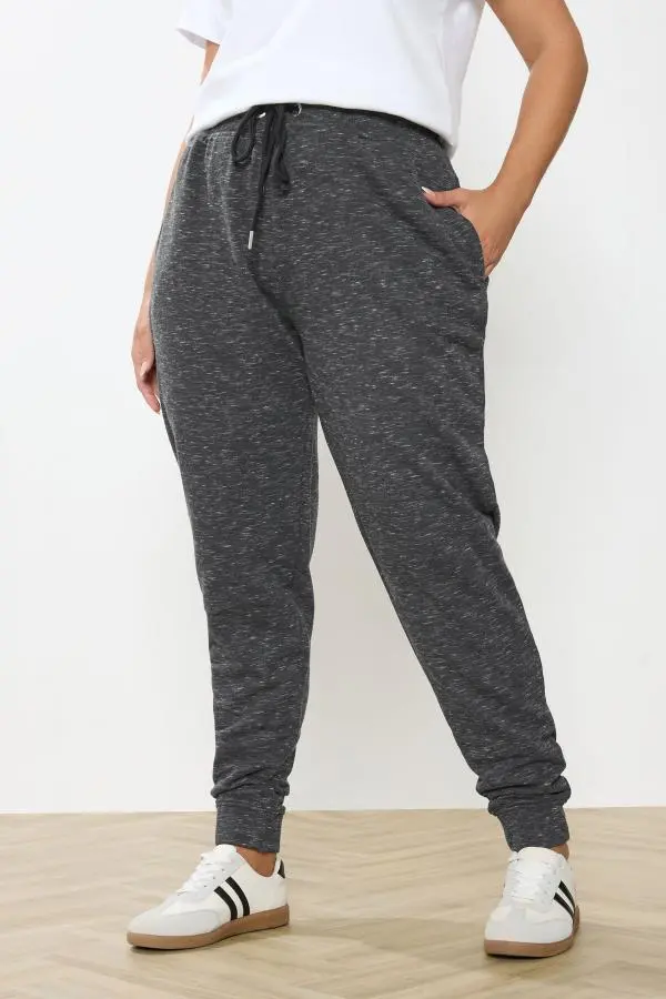Yours Curve Charcoal Grey Marl Cuffed Joggers, Women's Curve & Plus Size, Yours