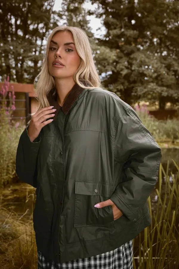 Yours Curve Green Waxed Parka Jacket, Women's Curve & Plus Size, Yours