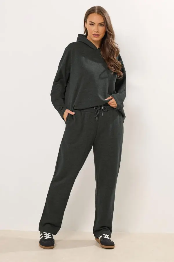 Yours Curve Charcoal Grey Tie Straight Leg Joggers, Women's Curve & Plus Size, Yours