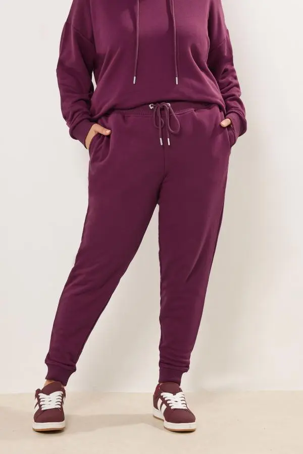 Yours Curve Burgundy Red Tie Cuffed Joggers, Women's Curve & Plus Size, Yours
