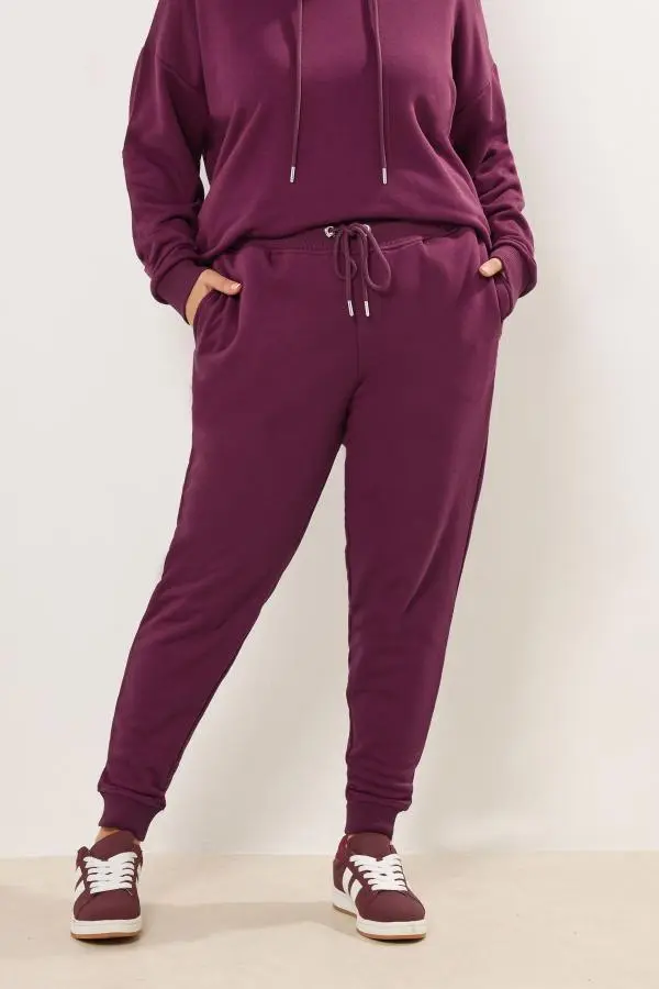 Yours Plus Size Burgundy Red Tie Cuffed Joggers Size 30-32