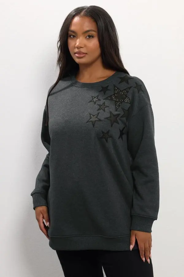Yours Curve Grey Star Sweatshirt Dress, Women's Curve & Plus Size, Yours