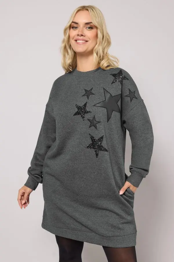 Yours Plus Size Grey Star Sweatshirt Dress Size 20