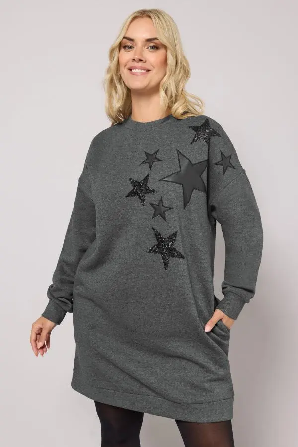 Yours Plus Size Grey Star Sweatshirt Dress Size 26-28