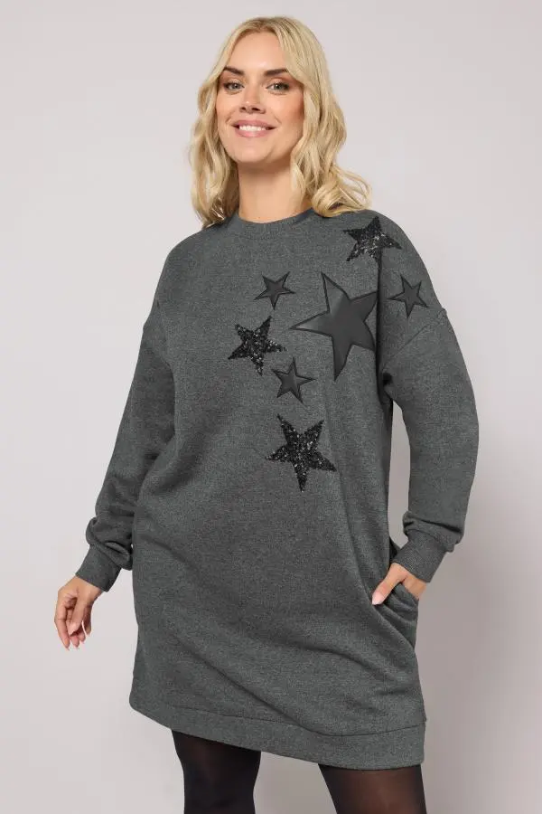 Yours Plus Size Grey Star Sweatshirt Dress Size 30-32