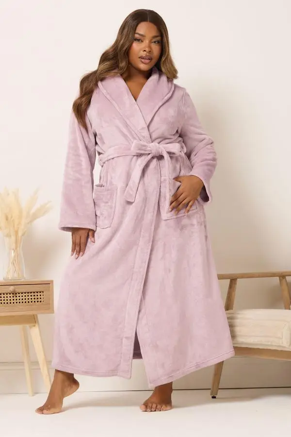 Yours Plus Size Pink Super Luxe Maxi Dressing Gown Size 38-40