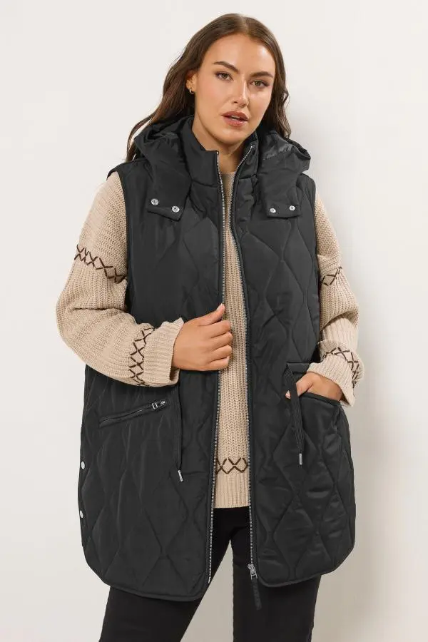 Yours Curve Black Quilted Gilet, Women's Curve & Plus Size, Yours