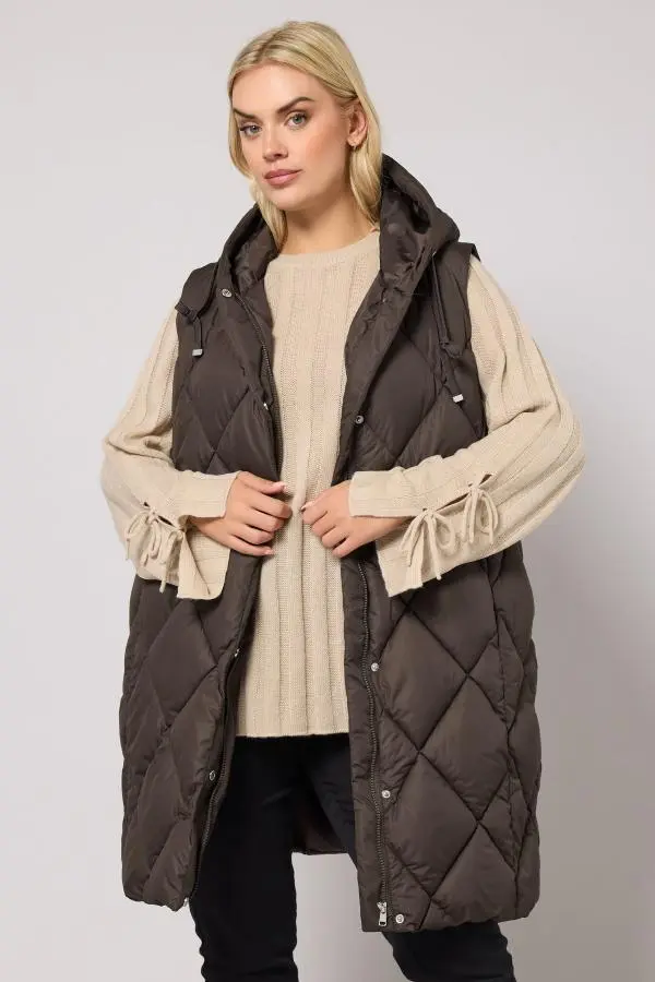 Yours Curve Chocolate Brown Midi Gilet, Women's Curve & Plus Size, Yours