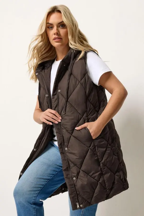 Yours Plus Size Chocolate Brown Midi Gilet Size 20