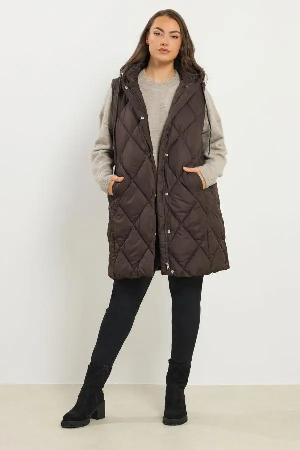 Yours Plus Size Chocolate Brown Midi Gilet Size 30-32
