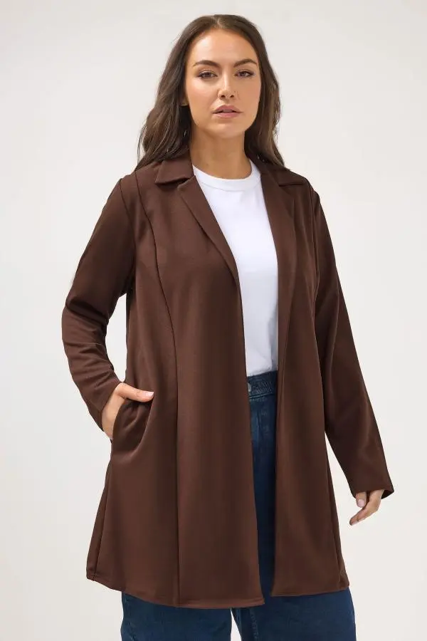 Yours Plus Size Chocolate Brown Longline Blazer Size 10