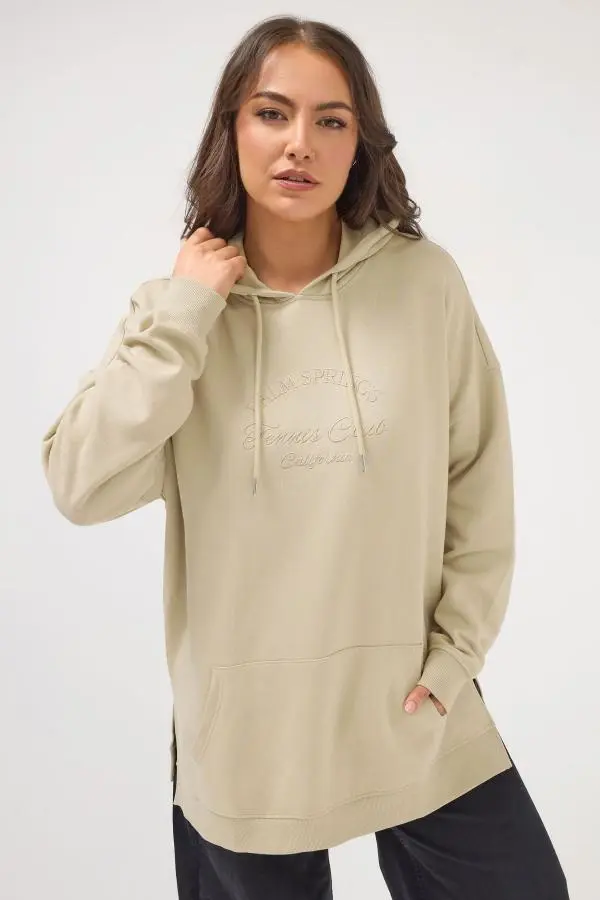 Yours Plus Size Beige Brown 'Palm Springs' Slogan Hoodie Size 38-40