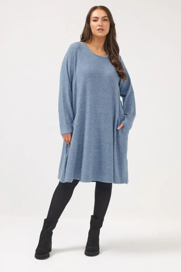 Yours Plus Size Blue Soft Touch Pocket Dress Size 30-32
