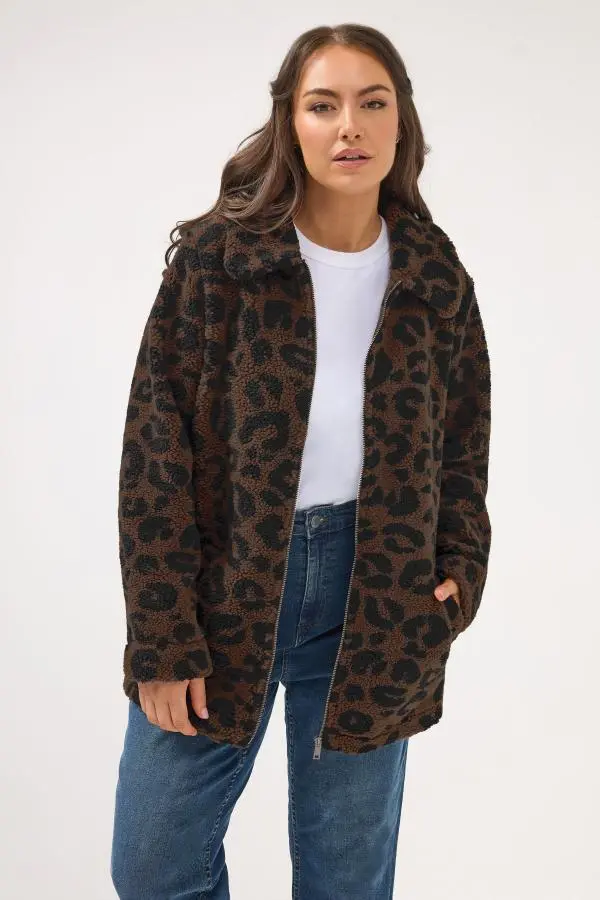 Yours Plus Size Brown Leopard Print Heavyweight Fleece Size 30-32