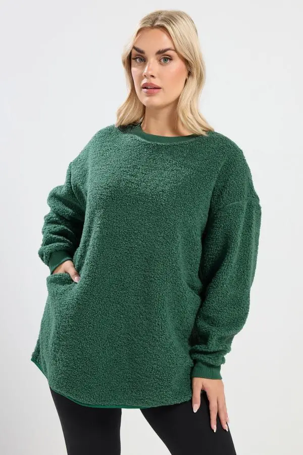 Yours Plus Size Teal Green Teddy Borg Fleece Size 30-32