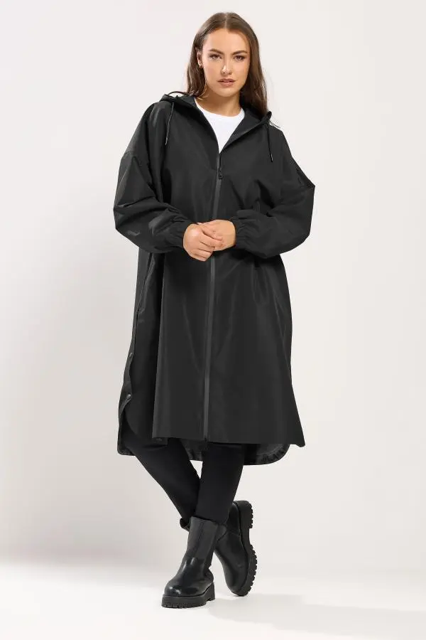 Yours Plus Size Black Waterproof Longline Parka Jacket Size 14-18