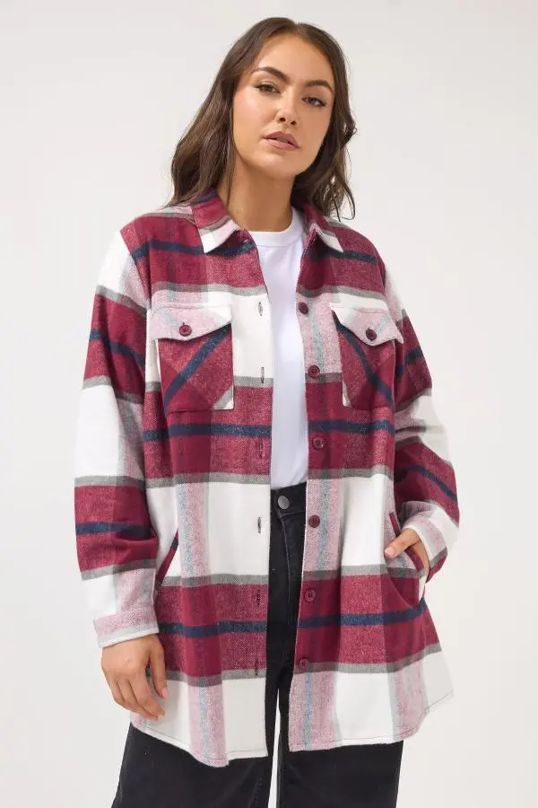 Yours Plus Size Red & White Check Shacket Size 38-40