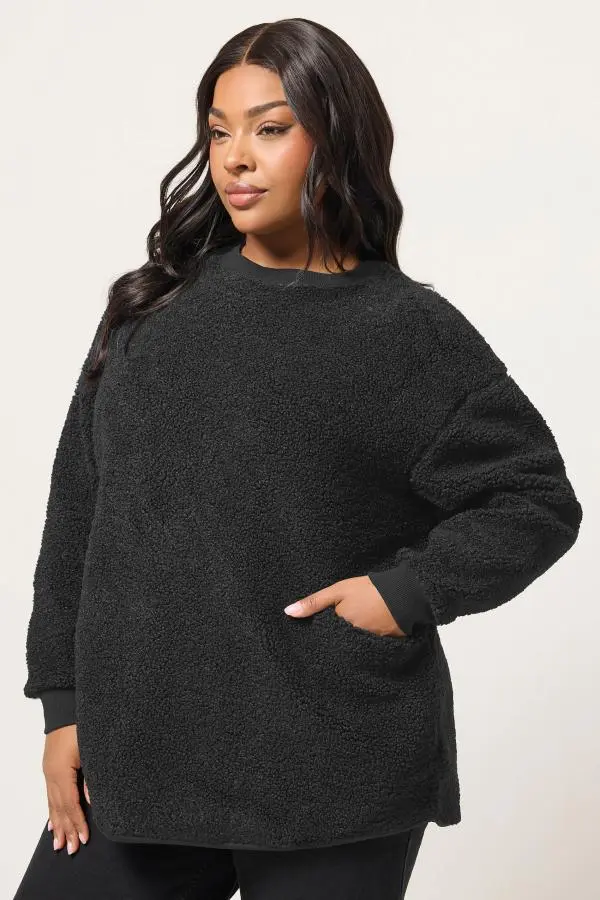Yours Plus Size Black Teddy Borg Fleece Size 30-32