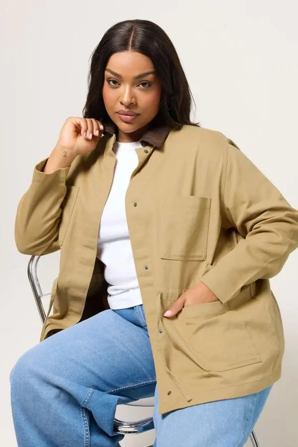 Yours Plus Size Stone Brown Carpenter Jacket Size 16