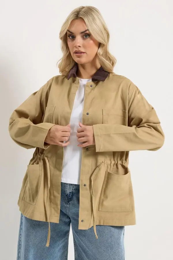 Yours Plus Size Stone Brown Carpenter Jacket Size 26-28