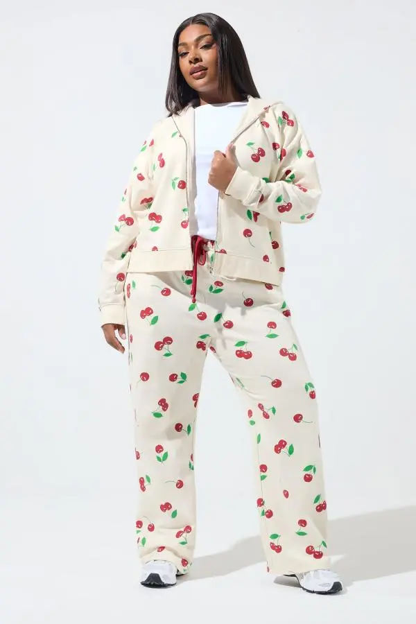 Limited Collection Plus Size Cream Cherry Straight Leg Joggers Size 30-32