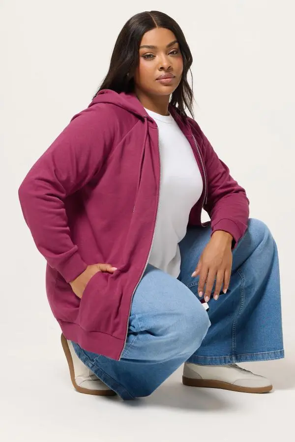 Yours Plus Size Berry Red Zip Through Hoodie Size 34-36