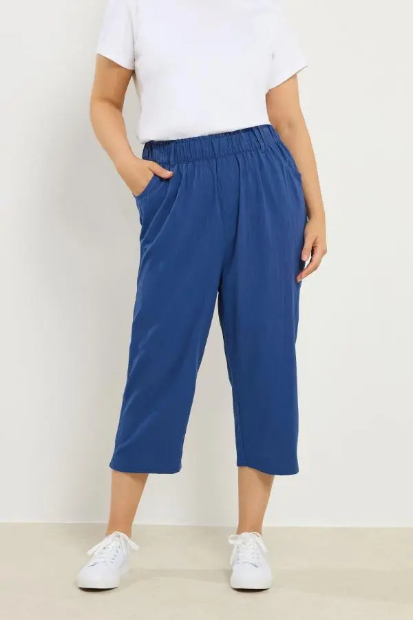 Yours Plus Size Cobalt Blue Cool Cotton Cropped Trousers Size 34-36