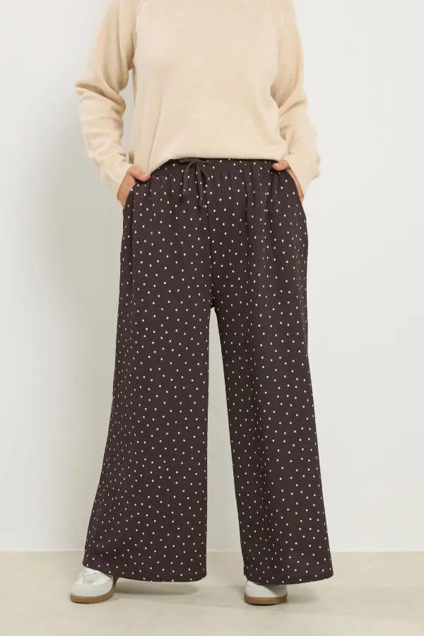 Yours Plus Size Chocolate Brown Polka Dot Trousers Size 30-32