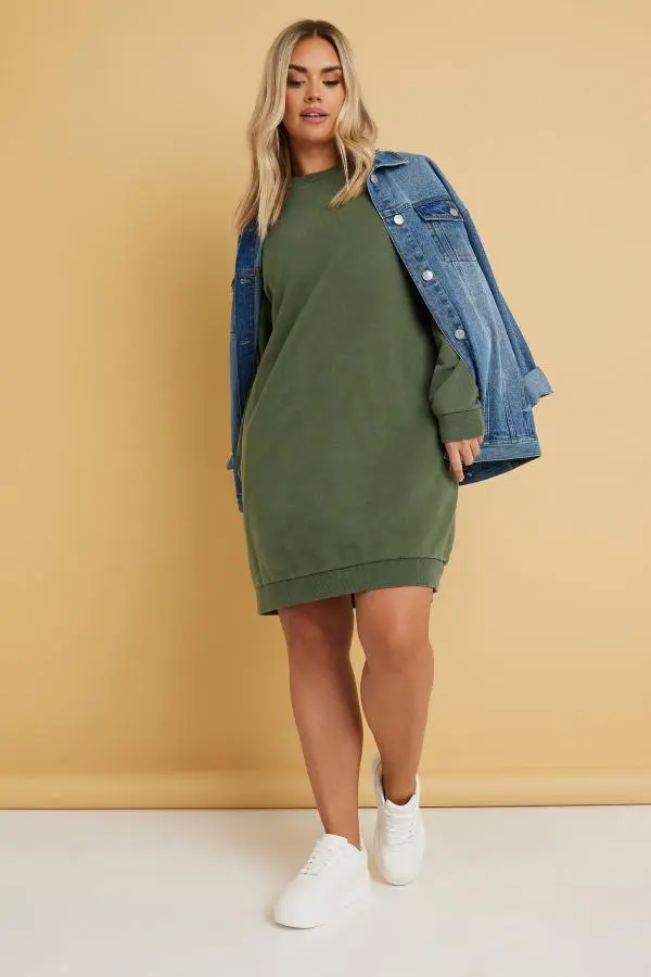 Yours Plus Size Khaki Green Pocket Sweatshirt Dress Size 26-28