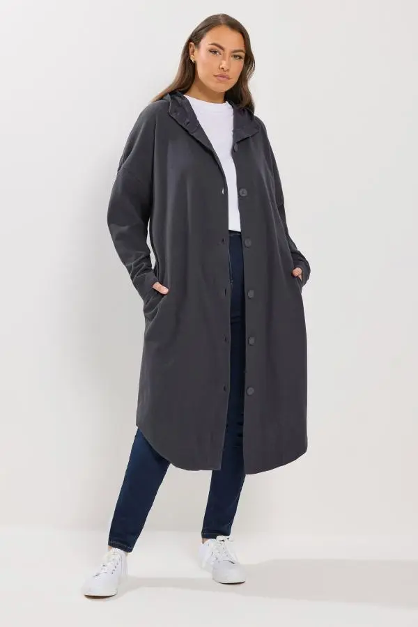 Yours Plus Size Charcoal Grey Button Through Hooded Jacket Size 18