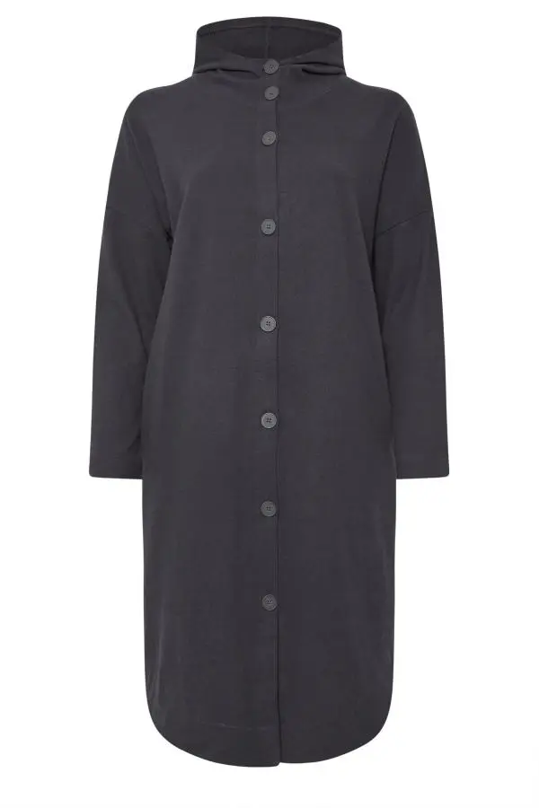 Yours Plus Size Charcoal Grey Button Through Hooded Jacket Size 30-32