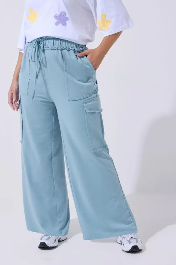 Limited Collection Plus Size Blue Washed Cargo Joggers Size 30-32