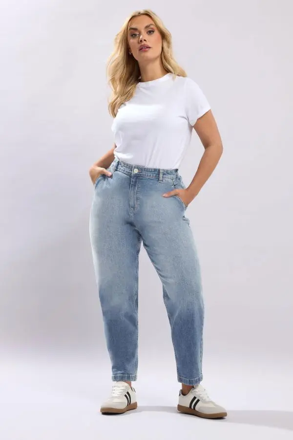 Yours Plus Size Light Blue Barrel Leg Jeans Size 14