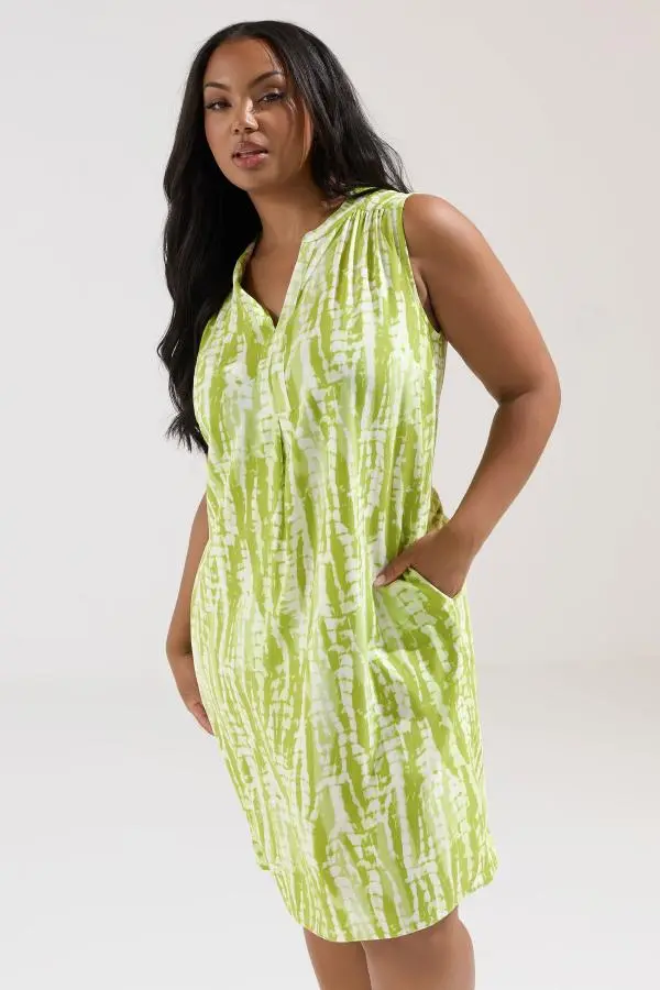 Yours Plus Size Green Abstract Notch Neck Mini Dress Size 26-28