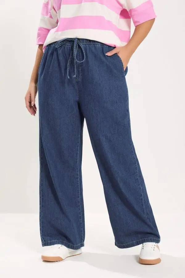 Yours Plus Size Indigo Blue Pull On Wide Leg Jeans Size Regular > 30-32