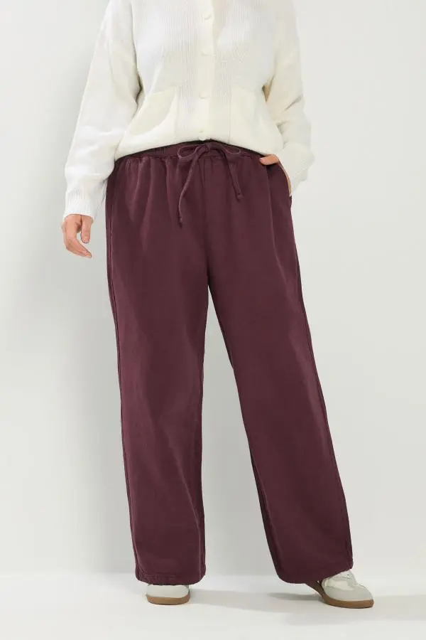 Yours Plus Size Burgundy Red Pull On Wide Leg Jeans Size 34-36