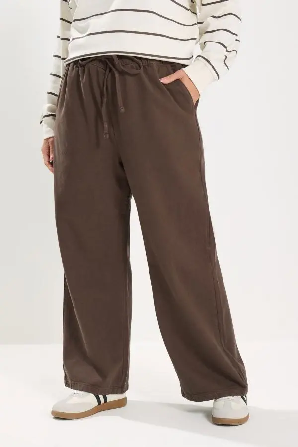 Yours Plus Size Chocolate Brown Pull On Wide Leg Jeans Size 34-36